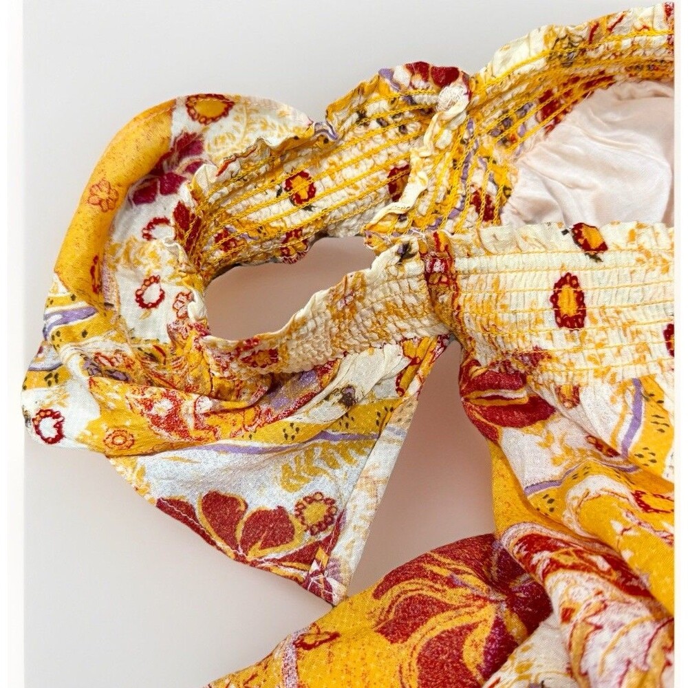 Free People Carmen Off-the-Shoulder Jumpsuit Orange Floral Print Boho Size XS - Picture 5 of 10